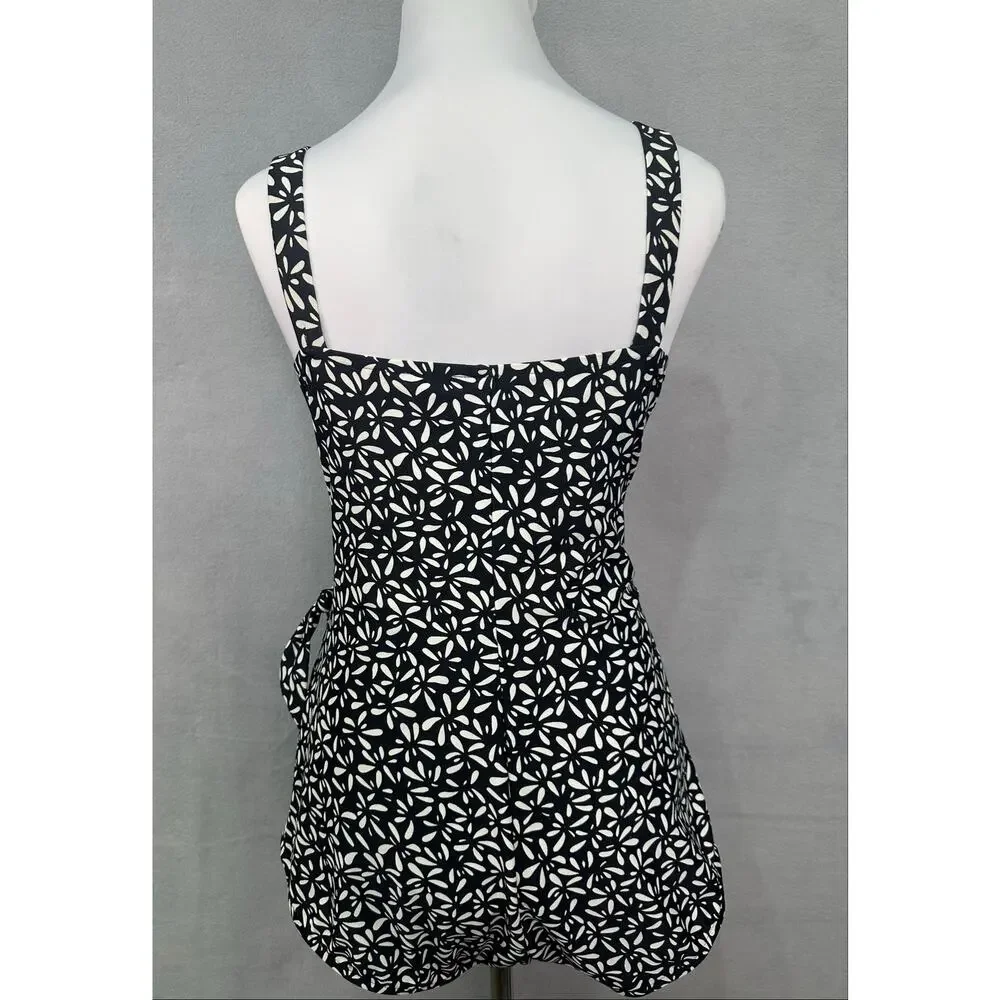 Maxine Black & White Abstract Floral Swim Dress One Piece Plus Size 16W